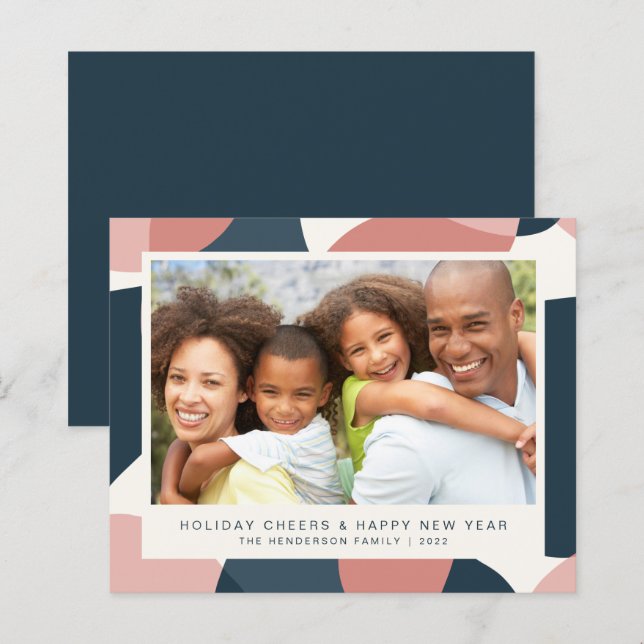 Budget Christmas New Years Photo Pink Blue Card (Front/Back)