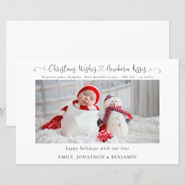 Budget Christmas Newborn Stats Photo Holiday Card (Front/Back)