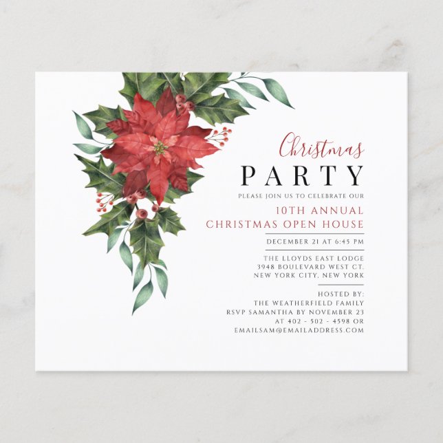 Budget Christmas Open House Floral Invitation Flyer (Front)