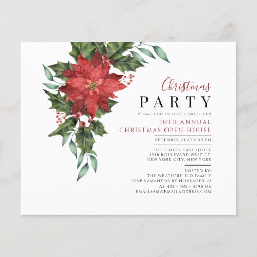 Budget Christmas Open House Floral Invitation Flyer