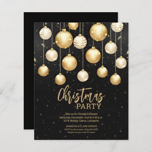 Budget Christmas Ornaments Black and Gold Invites