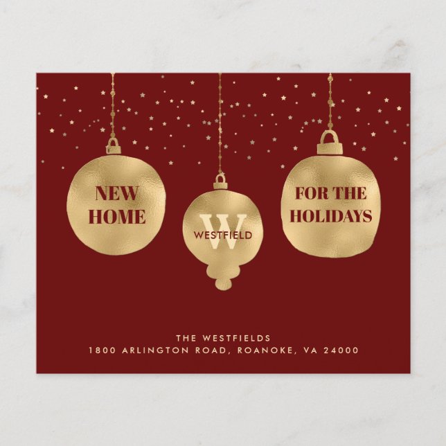Budget Christmas Ornaments Red Holiday Moving Card (Front)