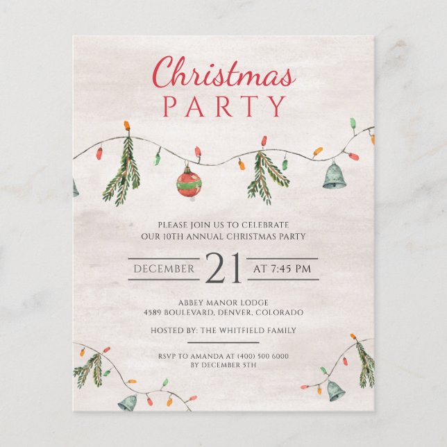 Budget Christmas Party Lights Decor Invitation Flyer (Front)