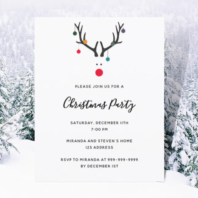 Budget Christmas party modern reindeer invitation | Zazzle