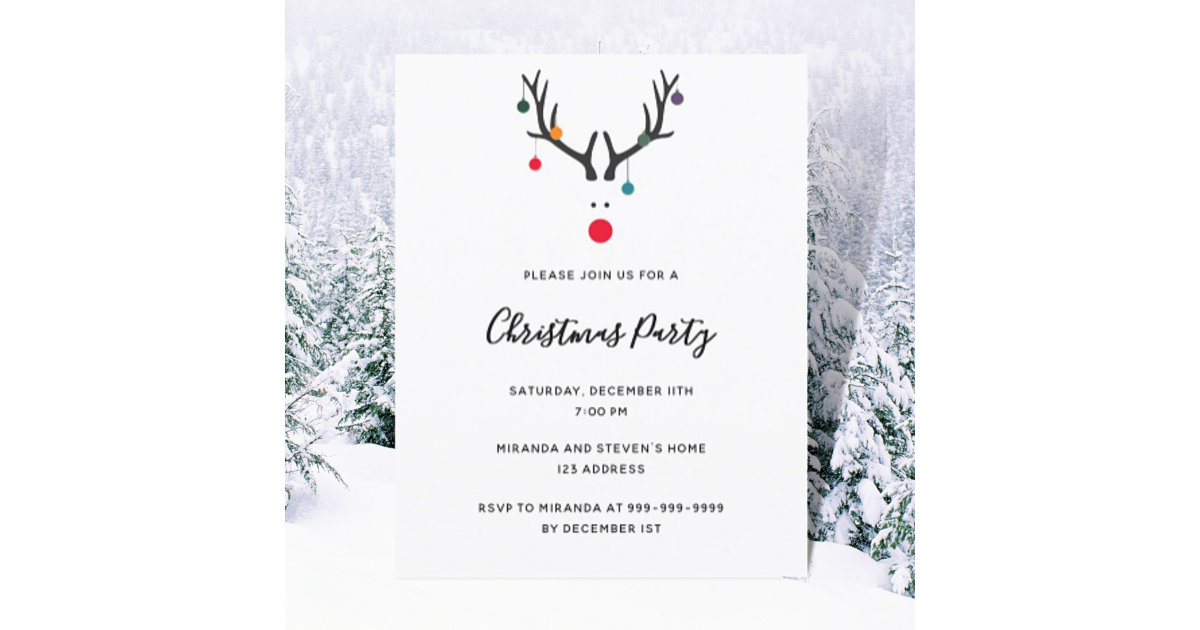 Budget Christmas party modern reindeer invitation | Zazzle