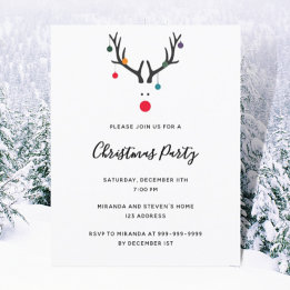 Budget Christmas party modern reindeer invitation