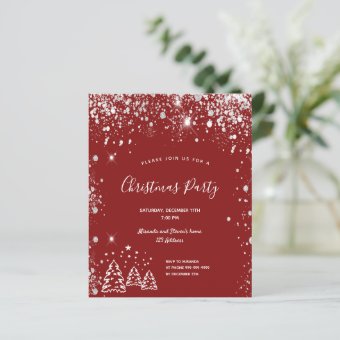 Budget Christmas party red silver invitation | Zazzle