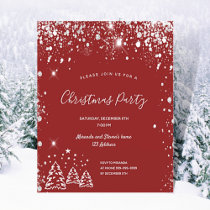 Budget Christmas party red silver invitation
