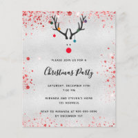 Budget Christmas party reindeer silver invitation