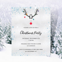 Budget Christmas party reindeer silver invitation