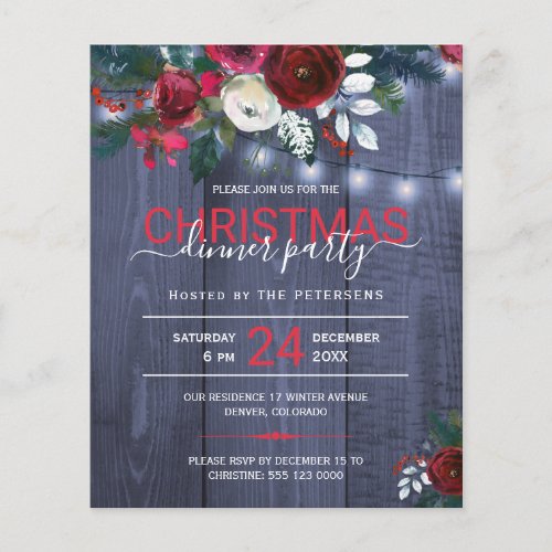 Budget Christmas party rustic floral invitation