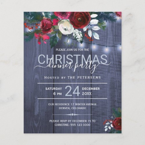 Budget Christmas party rustic floral invitation