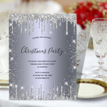 Budget Christmas Party silver glitter invitation