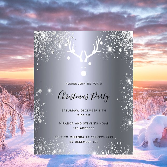 Budget Christmas party silver reindeer invitation (Creator Uploaded)