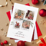 Budget Christmas Photo Collage Family Note Card<br><div class="desc">Featuring a 4 photo collage and a modern Merry christmas script typography you can easily change to add your family name and photos. An elegant design to send to friends and family this Holiday season.</div>