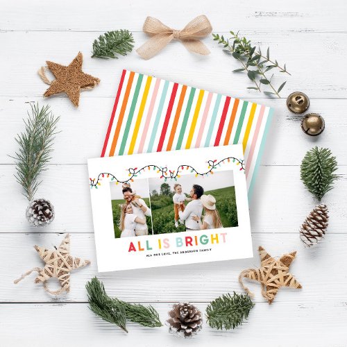 budget Christmas photo collage rainbow cute  Note Card