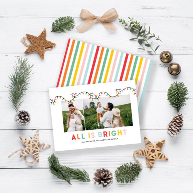 budget Christmas photo collage rainbow cute  Note Card (Creator Uploaded)