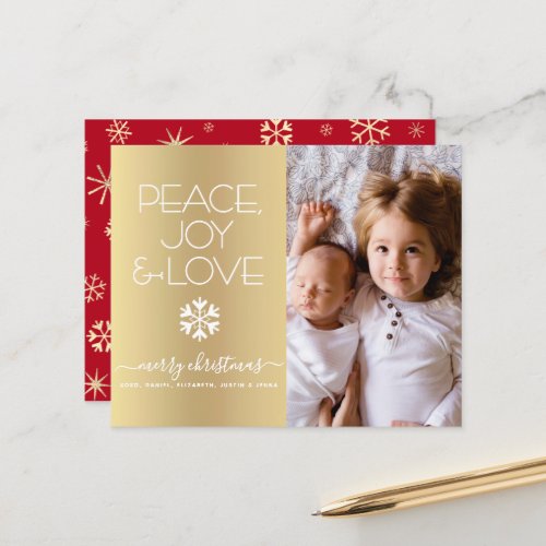 Budget Christmas Photo Peace Joy Love Gold Card
