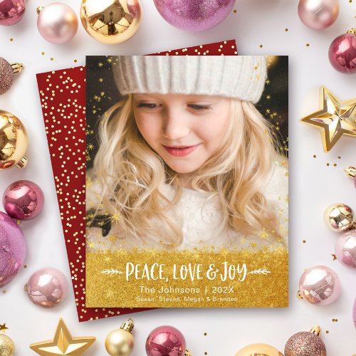 Budget Christmas Photo Peace Love Joy Glitter Card