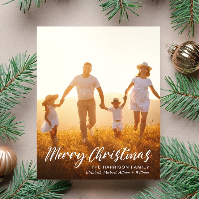 Budget Christmas Photo Script Overlay Holiday Card (This holiday season, let the magic of your cherished moments unfold with our 4 photo Christmas card)