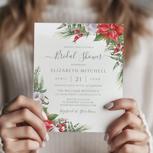 Budget Christmas Poinsettia Bridal Shower Invite