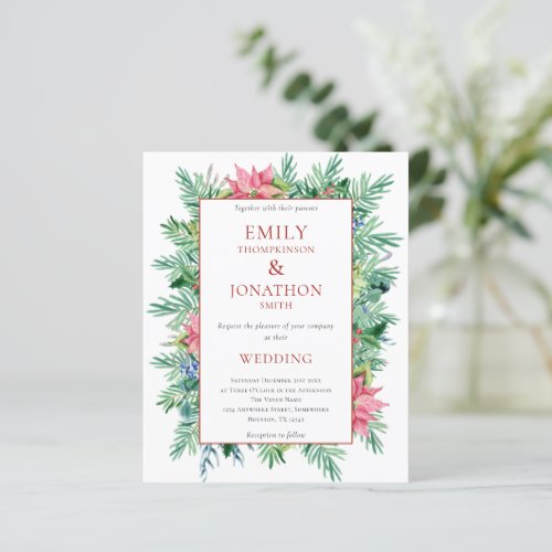 Budget Christmas Poinsettia Frame Wedding Invite