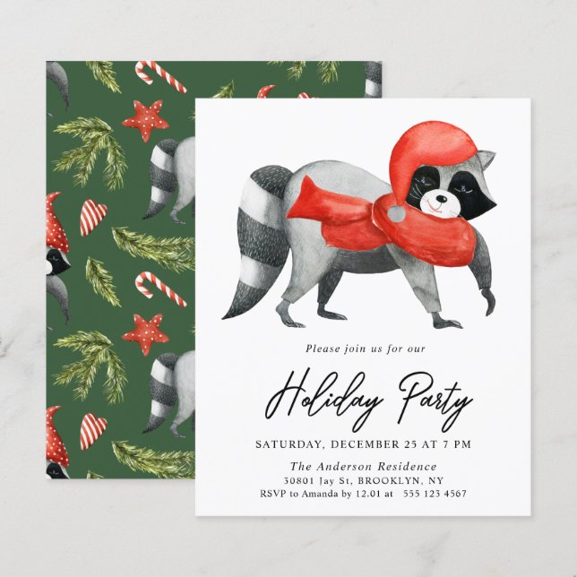 Budget Christmas Raccoon Holiday Party Flyer (Front/Back)