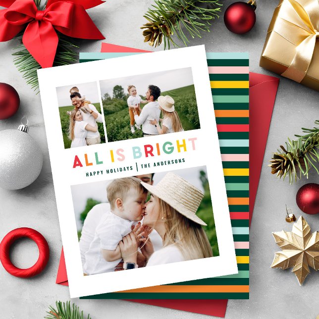budget Christmas rainbow colorful bright 1 photo Note Card (Creator Uploaded)