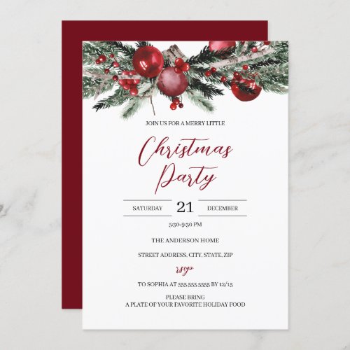 Budget Christmas Red Festive Floral Party Invitation