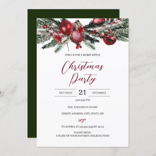 Budget Christmas Red Green Festive Floral Party  Invitation