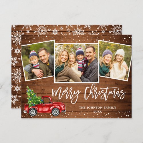 Budget Christmas Red Truck 3 PHOTO Holiday Card