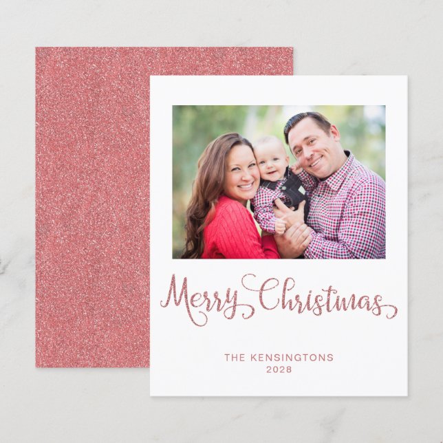 Budget Christmas Rose Gold Pink Glitter Photo (Front/Back)