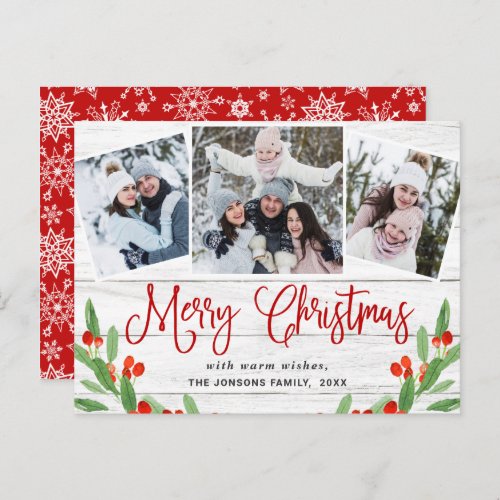 Budget Christmas Rustic 3 PHOTO Greeting Card