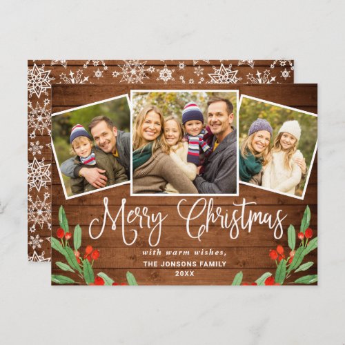  Budget Christmas Rustic 3 PHOTO Greeting Card