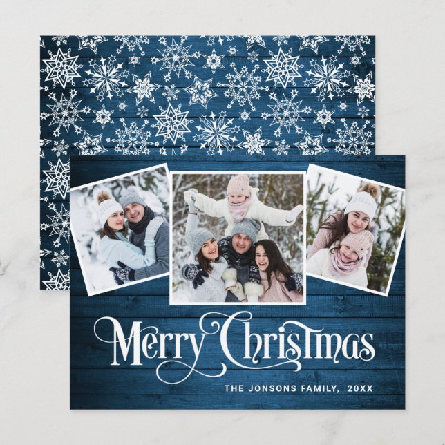 Budget Christmas Rustic 3 PHOTO Greeting Card (Front/Back)