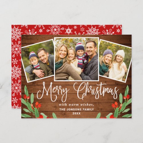 Budget Christmas Rustic 3 PHOTO Greeting Card