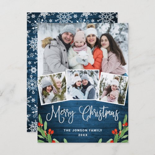 Budget Christmas Rustic 4 PHOTO Greeting Card