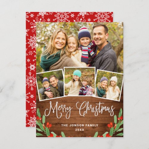 Budget Christmas Rustic 4 PHOTO Greeting Card