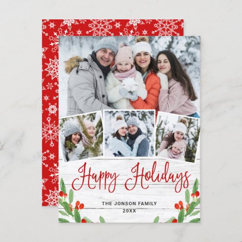 Budget Christmas Rustic 4 PHOTO Greeting Card