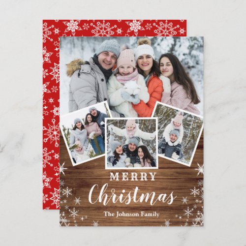 Budget Christmas Rustic Wood 4 PHOTO Holiday Card