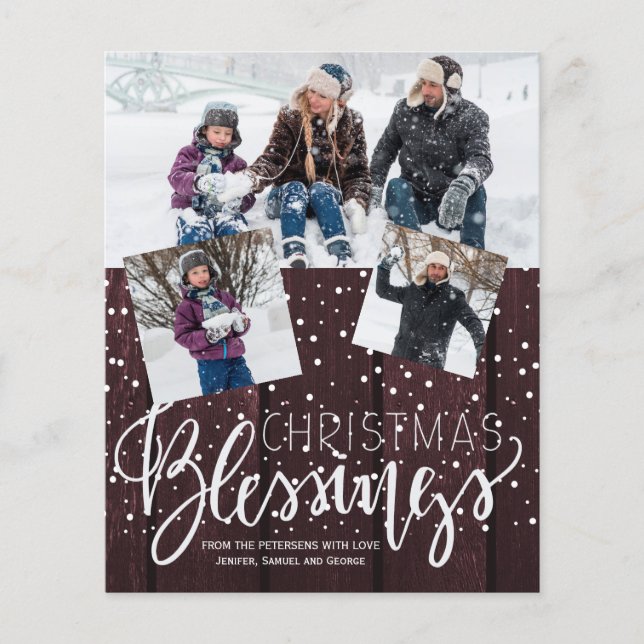Budget Christmas rustic wood photo Holiday Card (Front)