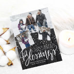 Budget Christmas rustic wood photo Holiday Card<br><div class="desc">Family seasonal holiday greetings 3 photo collage budget affordable card on a dark brown barn wood background with falling snow and "Christmas Blessings" white calligraphy script. Easy to personalize with your photos and signature! PLEASE READ THIS BEFORE PURCHASING! This is a budget affordable wedding card printed on a paper sheet...</div>