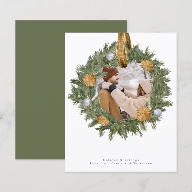 BUDGET Christmas Rustic Wreath Photo Personalized (Front/Back)