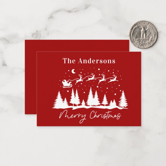 budget Christmas santa and reindeer sleigh   Note Card (Front/Back In Situ)
