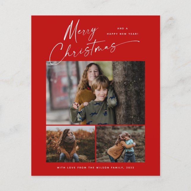 Budget Christmas Script 3 Photo Christmas Card (Front)