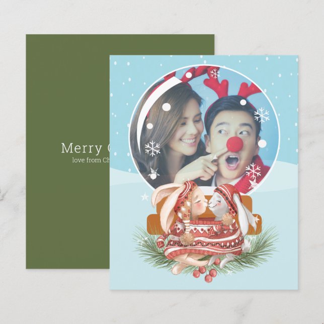 BUDGET Christmas Snow Globe Rabbit Couple Photo (Front/Back)