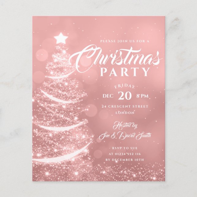 Budget Christmas Sparkle Rose Gold Holiday Invite (Front)