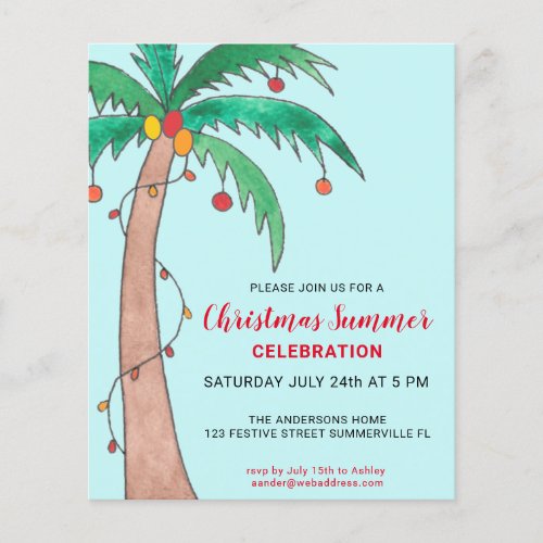 Budget Christmas Summer Party Palm Invitation