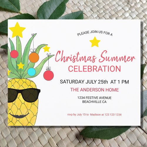 Budget Christmas Summer Pineapple Party Invitation