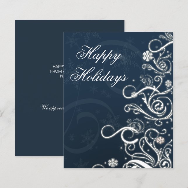 Budget Christmas Tree Blue Business Holiday Card (Front/Back)